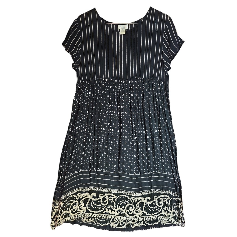 AMANDA STEWART Leisurewear Striped Floral Sheer Black Short Sleeve House Dress M